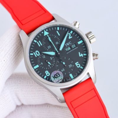 TW Factory IWC Pilot Chronograph  7750 Movement Red Rubber Strap Watch